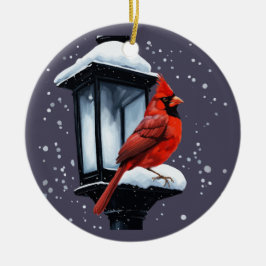 冬の風景とカーディナルバードのホリデークリスマス セラミックオーナメント
