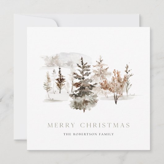 冬の風景とクリスマスウォーターカラーカード (正面)