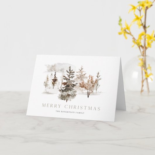 冬の風景とクリスマスウォーターカラーカード カード (黄色い花)