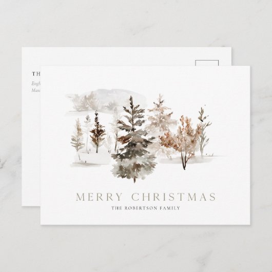 冬の風景とクリスマスウォーターカラーカード ポストカード (正面/裏面)