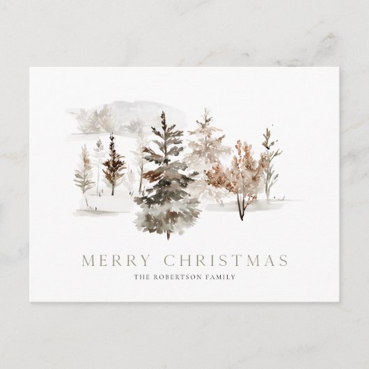 冬の風景とクリスマスウォーターカラーカード ポストカード (正面)