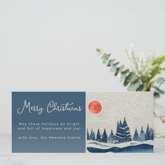 冬の風景と月のメリークリスマス シーズンカード (スタンド正面)