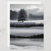 冬の風景と木、黒と白 – アート 招待状 (正面/裏面)
