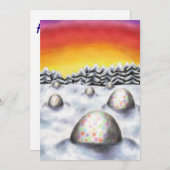 冬の風景と森の近くのイースターエッグ シーズンカード (正面/裏面)