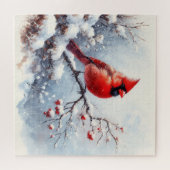 冬の風景と赤(鳥)ショウジョウコウカンチョウ ジグソーパズル (横)