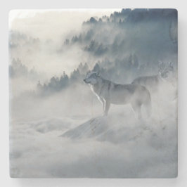 冬の風景に登場する狼 ストーンコースター