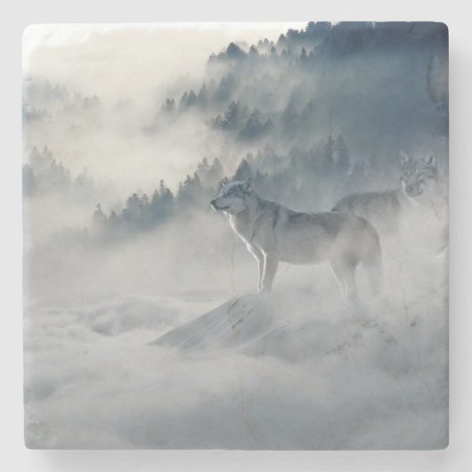 冬の風景に登場する狼 ストーンコースター (正面)