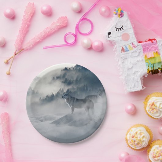 冬の風景に登場する狼 ペーパープレート (パーティー)