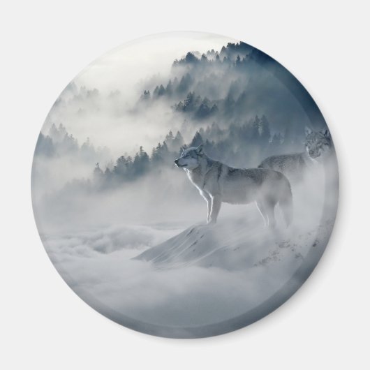 冬の風景に登場する狼 マグネット (正面)