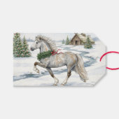 冬の風景に立つアイスランドホースのクリスマス仕様 ギフトタグ (正面(横))