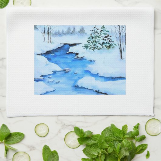 冬の風景のシーン キッチンタオル (折り畳み)