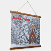 冬の風景のタペストリーに雪つるのチャペル 吊り下げ型タペストリー (傾斜あり)