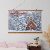 冬の風景のタペストリーに雪つるのチャペル 吊り下げ型タペストリー (寝室)