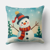 冬の風景の中で明るい雪だるま クッション (裏面)