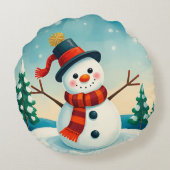 冬の風景の中で明るい雪だるま ラウンドクッション (裏面)