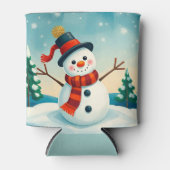 冬の風景の中の幸せな雪だるま 缶クーラー (正面)