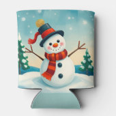 冬の風景の中の幸せな雪だるま 缶クーラー (裏面)