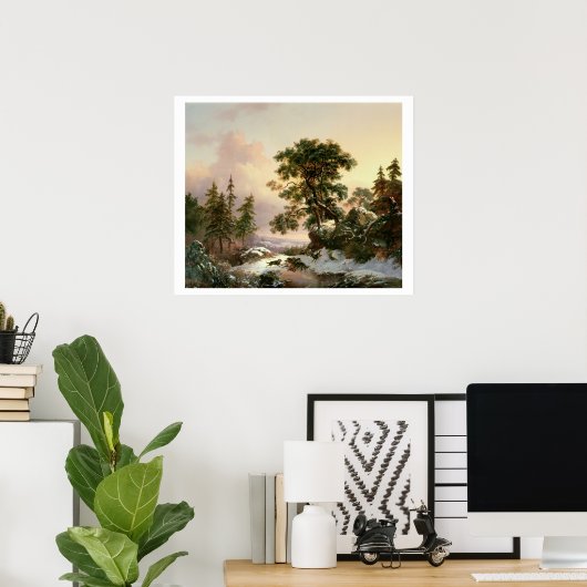 冬の風景の中の狼(パネル上の油) ポスター (ホームオフィス)