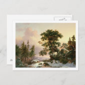 冬の風景の中の狼(パネル上の油) ポストカード (正面/裏面)