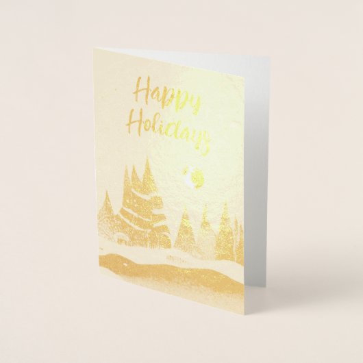 冬の風景の森の月の海軍の青い写真 箔カード (正面)