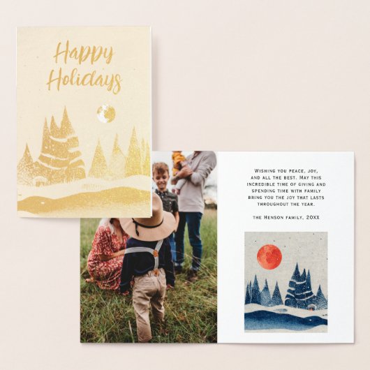 冬の風景の森の月の海軍の青い写真 箔カード (ディスプレー)