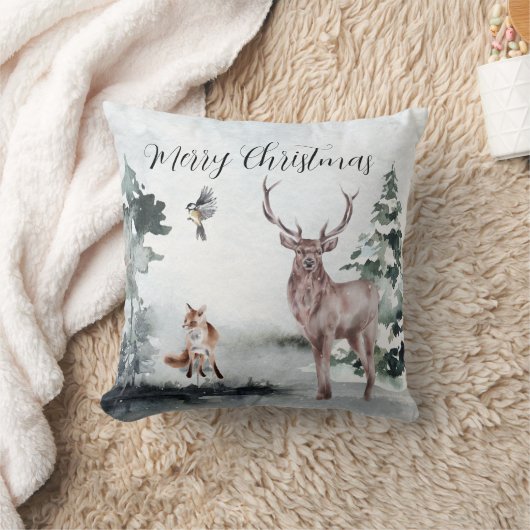 冬の風景の水の色スタグディアクリスマス クッション (ブランケット)