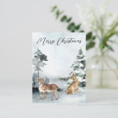 冬の風景の水の色ボブキャットリンクスのクリスマス ポストカード (スタンド正面)