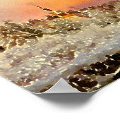 冬の風景の水絵画色 ポスター (角)