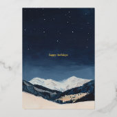 冬の風景の絵を描写真カスタムクリスマス 箔シーズンカード (正面)