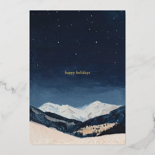 冬の風景の絵を描写真カスタムクリスマス 箔シーズンカード (正面)