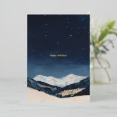 冬の風景の絵を描写真カスタムクリスマス 箔シーズンカード (立ち正面)