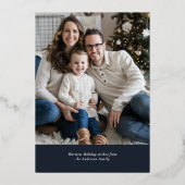 冬の風景の絵を描写真カスタムクリスマス 箔シーズンカード (裏面)