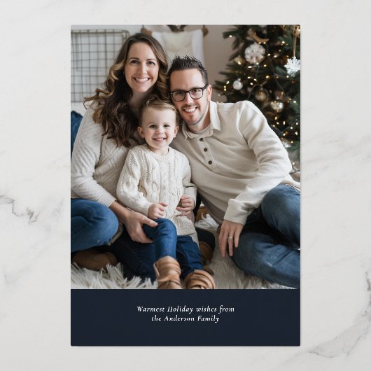 冬の風景の絵を描写真カスタムクリスマス 箔シーズンカード (裏面)