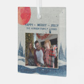 冬の風景の雪の森の月の写真クリスマス ガラスオーナメント (正面左)