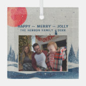 冬の風景の雪の森の月の写真クリスマス ガラスオーナメント (正面)