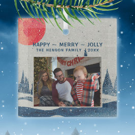 冬の風景の雪の森の月の写真クリスマス ガラスオーナメント