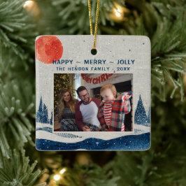 冬の風景の雪の森の月の写真クリスマス セラミックオーナメント