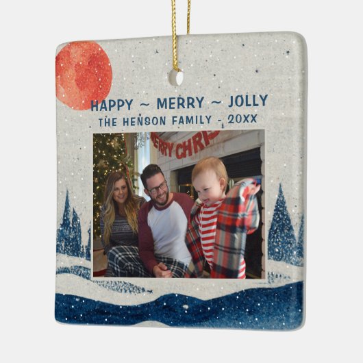 冬の風景の雪の森の月の写真クリスマス セラミックオーナメント (左)