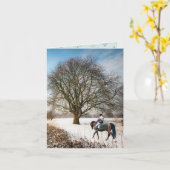 冬の風景の馬に乗るクリスマス カード (黄色い花)