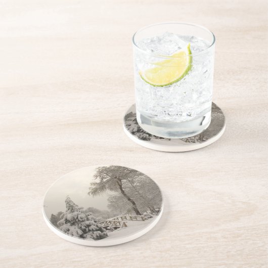 冬の風景コースター雪の覆われた橋の贈り物 コースター (側面)