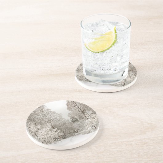 冬の風景コースター 雪に覆われた森のギフト コースター (側面)