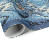 冬の風景ログキャビン松の木川 ラッピングペーパー (ロールコーナー)