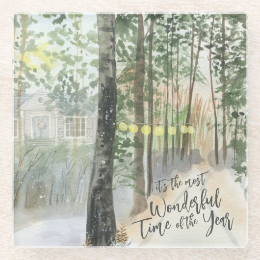冬の風景一年で最も素晴らしい時間 ガラスコースター (正面)