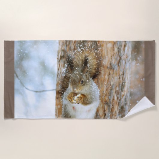 冬の風景内のかわいいリス ビーチタオル (正面)