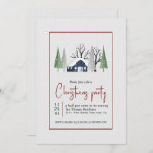 冬の風景木と降雪クリスマスパーティー 招待状 (正面/裏面)