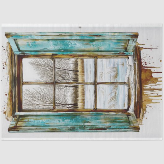 冬の風景木窓を介してAN1デコページ 薄葉紙 (正面)