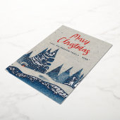 冬の風景森林海軍ブルーシルバーフォイルカード 箔招待状 (回転した状態)