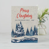冬の風景森林海軍ブルーシルバーフォイルカード 箔招待状 (立ち正面)