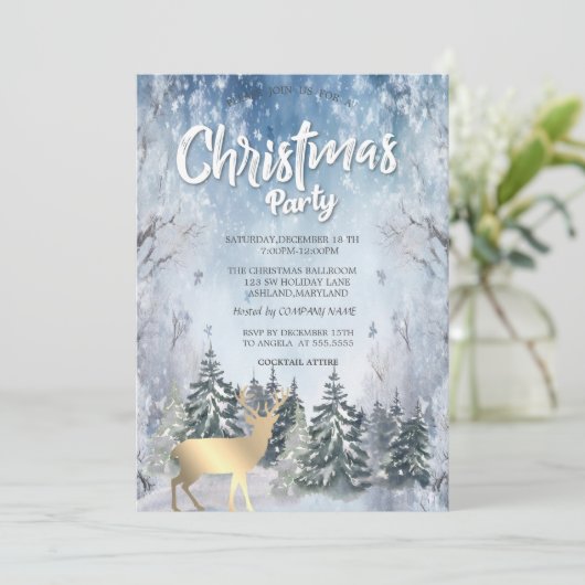 冬の風景樹木鹿クリスマス会社 招待状 (スタンド正面)
