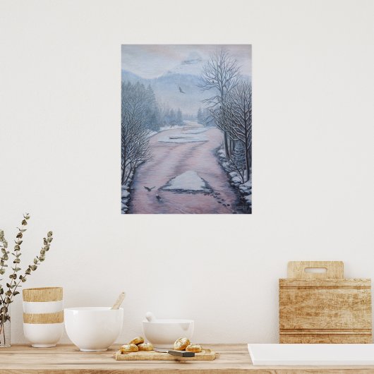 冬の風景画9 羽根を広げたワシ チェアカムス川 ポスター (キッチン)